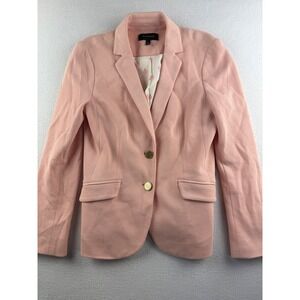 Talbots Pink Cotton Textured Blazer Gold Crest Buttons Anchor Lining Size 4